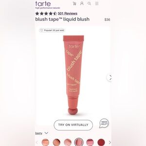 Tarte Blush Tape Liquid Blush - Rosy Pink FULL SIZE